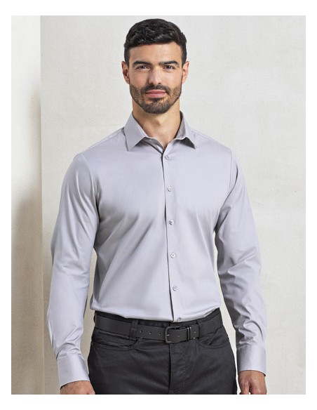 PRE-PR244-Mens Stretch Fit Poplin Long Sleeve Cotton Shirt 2